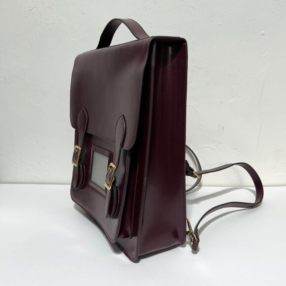 La Seine Burgundy Leather Backpack Satchel With Adjustable Straps - Picture 13 of 13